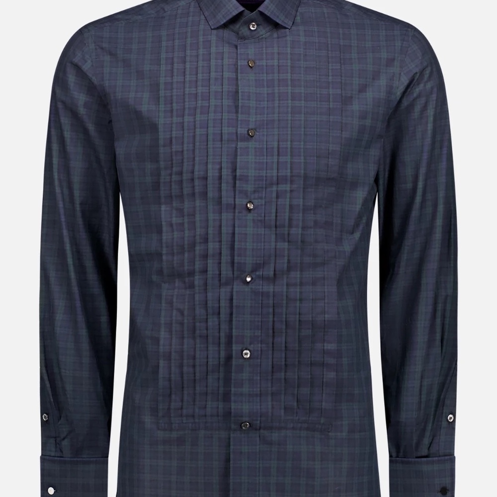 RALPH LAUREN PURPLE LABEL Cotton Poplin Tartan Sleeve Shirt $495 size 16.5